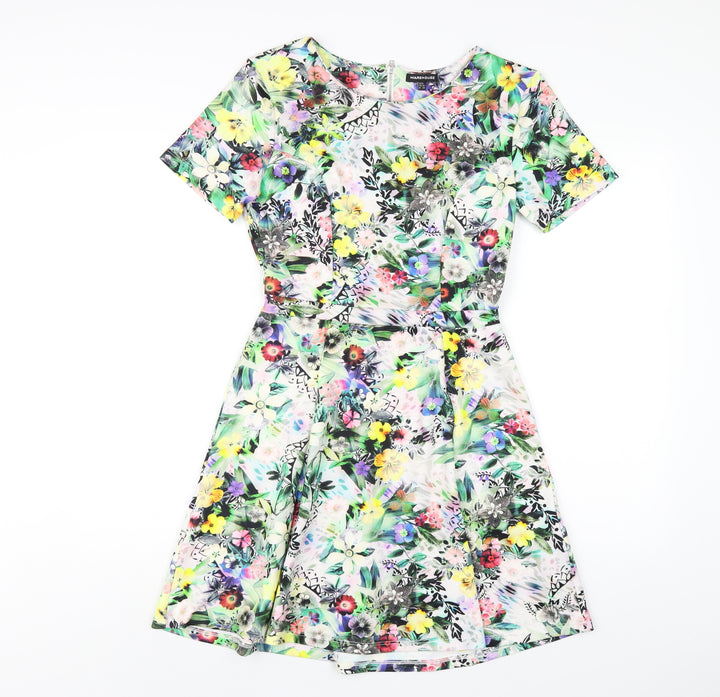 Warehouse Womens Multicoloured Floral Polyester A-Line Size 8 Round Neck Zip