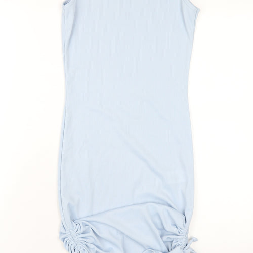 Spotted Womens Blue Polyester Bodycon Size XS Round Neck Pullover