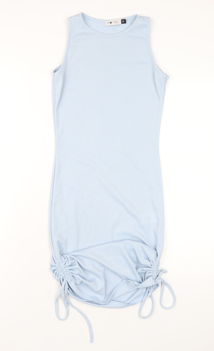 Spotted Womens Blue Polyester Bodycon Size XS Round Neck Pullover