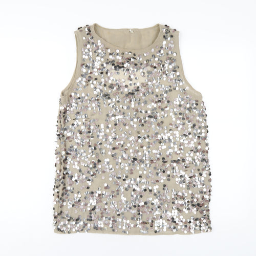 River Island Womens Beige Polyester Basic Tank Size 12 Round Neck