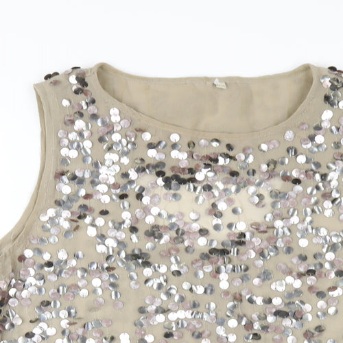 River Island Womens Beige Polyester Basic Tank Size 12 Round Neck