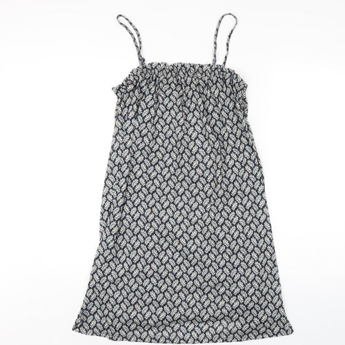 H&M Womens Blue Geometric Polyester A-Line Size S Square Neck Pullover