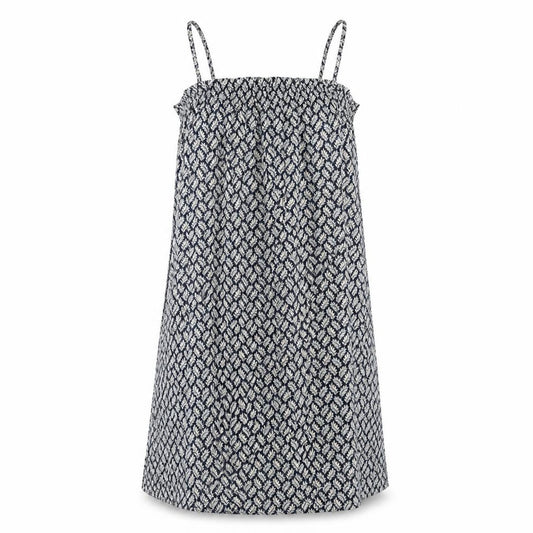 Front view of H&M women’s blue geometric polyester a-line, size S, square neck pullover