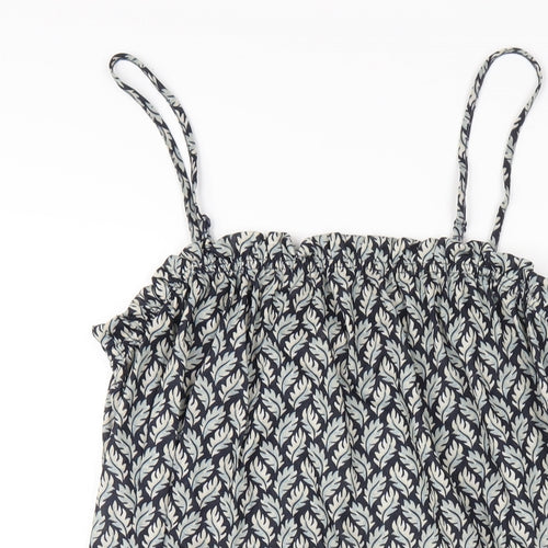 H&M Womens Blue Geometric Polyester A-Line Size S Square Neck Pullover