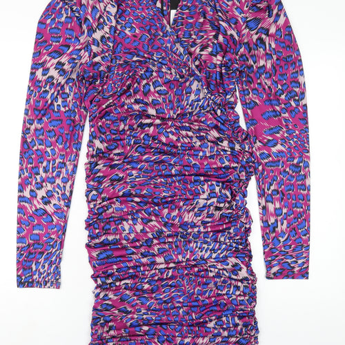 Jenerique Womens Multicoloured Geometric Polyester Bodycon Size 14 V-Neck Zip