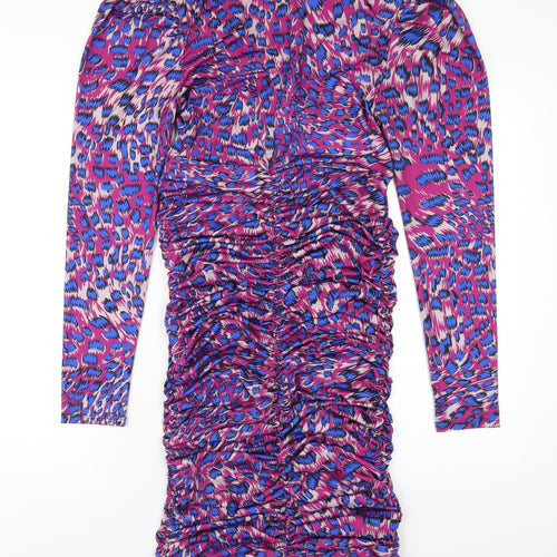 Jenerique Womens Multicoloured Geometric Polyester Bodycon Size 14 V-Neck Zip