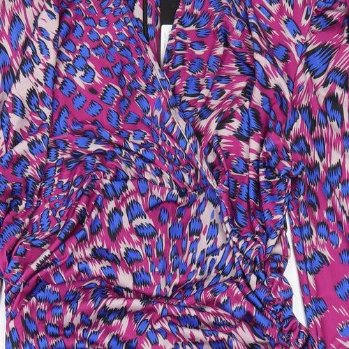 Jenerique Womens Multicoloured Geometric Polyester Bodycon Size 14 V-Neck Zip