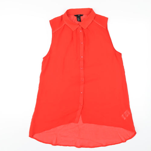 H&M Womens Red Polyester Basic Button-Up Size 10 Collared