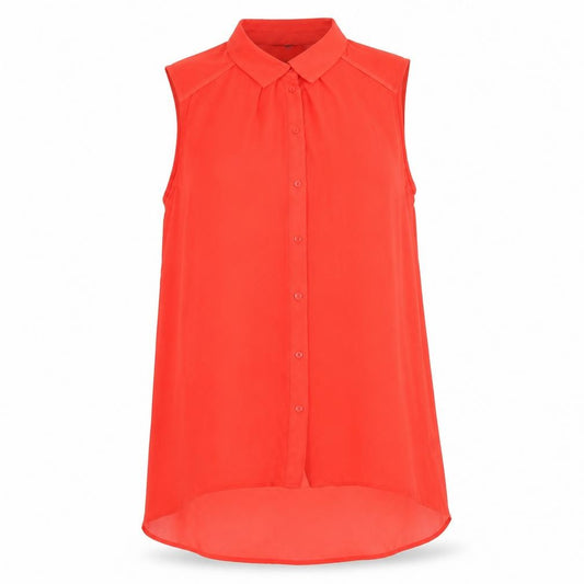 Front view of H&M women’s red polyester basic button-up, size UK 10, collared