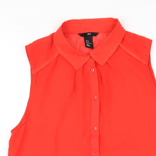 H&M Womens Red Polyester Basic Button-Up Size 10 Collared