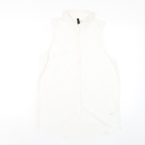 H&M Womens White Polyester Basic Button-Up Size 12 Collared