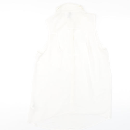 H&M Womens White Polyester Basic Button-Up Size 12 Collared