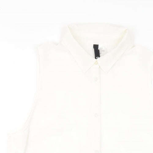H&M Womens White Polyester Basic Button-Up Size 12 Collared