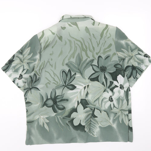 Bonmarché Womens Green Floral Polyester Basic Button-Up Size 18 Collared