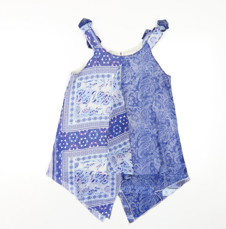 Tammy Girl Girls Blue Paisley Polyester Basic T-Shirt Size 12-13 Years Scoop Neck Button