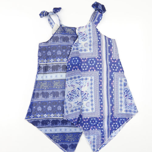 Tammy Girl Girls Blue Paisley Polyester Basic T-Shirt Size 12-13 Years Scoop Neck Button