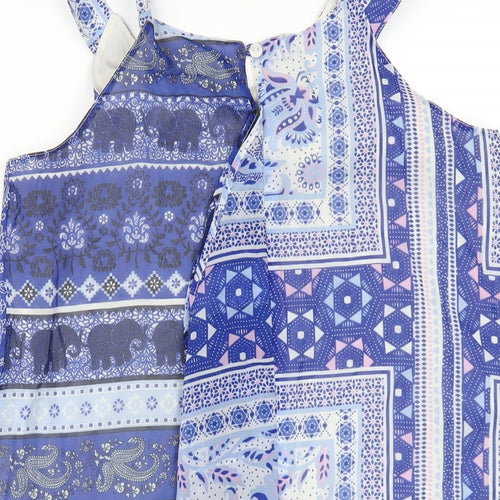 Tammy Girl Girls Blue Paisley Polyester Basic T-Shirt Size 12-13 Years Scoop Neck Button