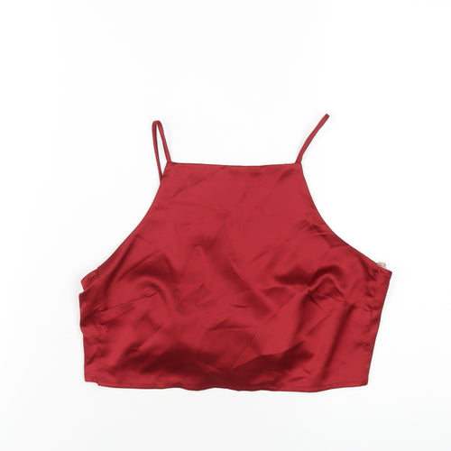 Glamorous Womens Red Polyester Cropped T-Shirt Size 8 Square Neck