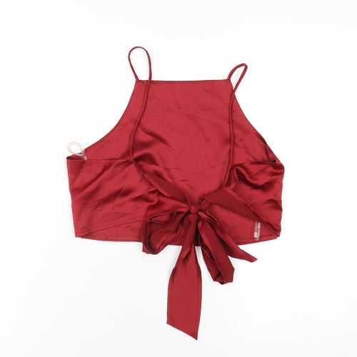 Glamorous Womens Red Polyester Cropped T-Shirt Size 8 Square Neck