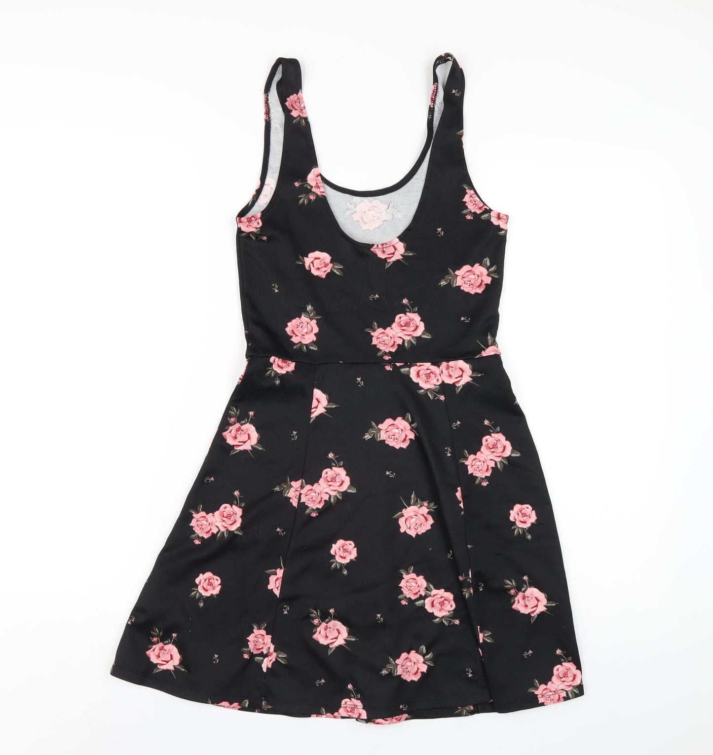 H&M Womens Black Floral Polyester A-Line Size 8 Scoop Neck Pullover