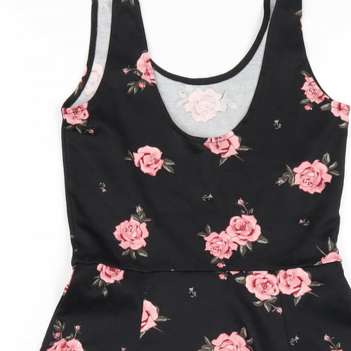 H&M Womens Black Floral Polyester A-Line Size 8 Scoop Neck Pullover