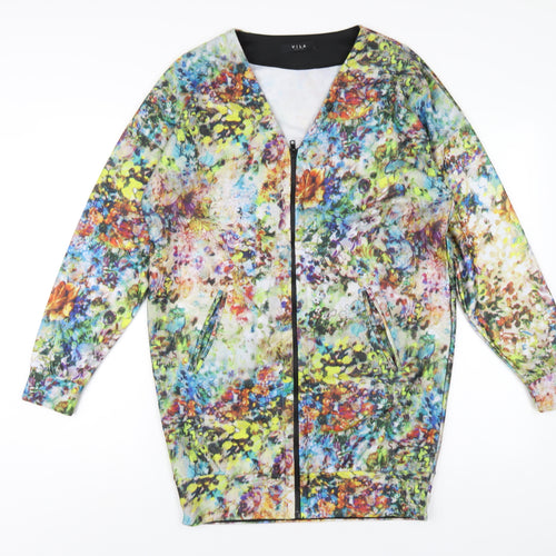 VILA Womens Multicoloured Geometric Polyester Jacket Dress Size S V-Neck Zip