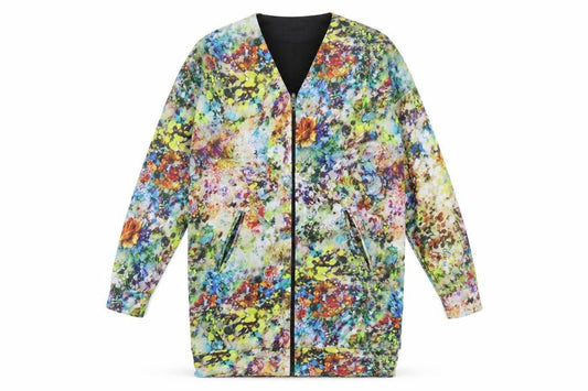 Front view of VILA women’s multicoloured geometric polyester jacket dress, size S, v-neck zip