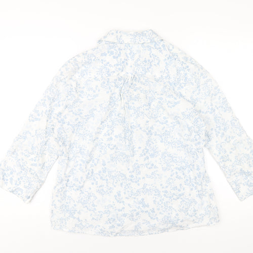 Marks and Spencer Womens Blue Geometric Cotton Basic Button-Up Size 10 Collared