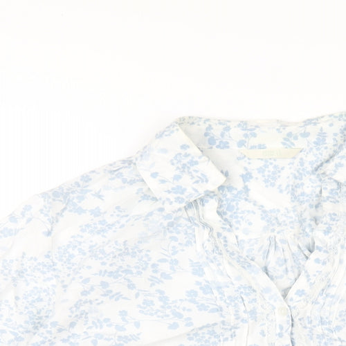 Marks and Spencer Womens Blue Geometric Cotton Basic Button-Up Size 10 Collared
