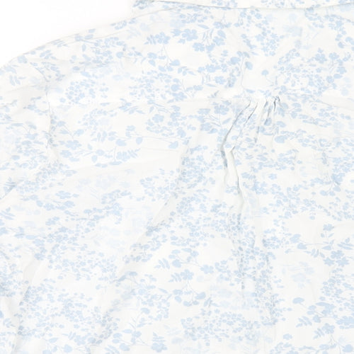 Marks and Spencer Womens Blue Geometric Cotton Basic Button-Up Size 10 Collared