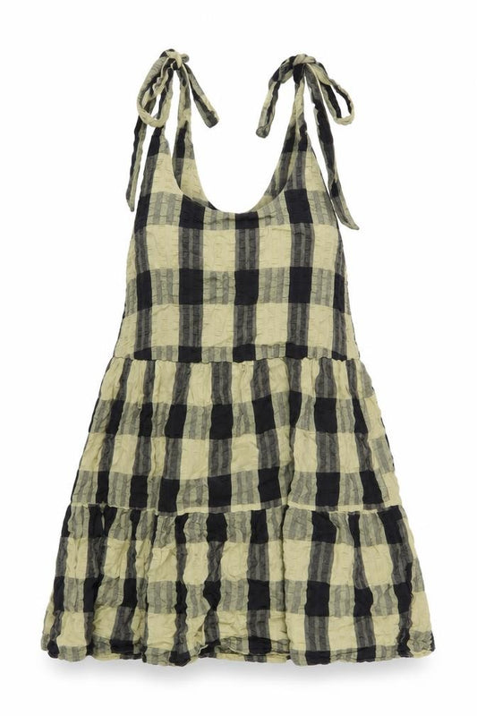 Front view of ASOS women’s green check cotton a-line, size UK 6, scoop neck pullover