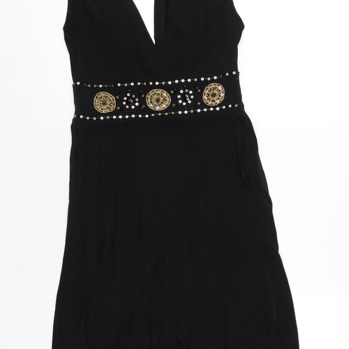 Muse Womens Black Polyester A-Line Size 6 V-Neck Zip