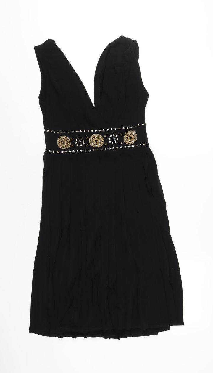 Muse Womens Black Polyester A-Line Size 6 V-Neck Zip