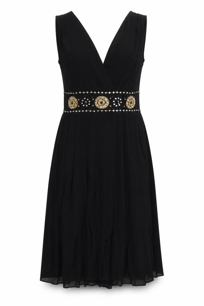 Front view of Muse women’s black polyester a-line, size UK 6, v-neck zip