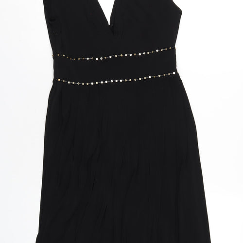 Muse Womens Black Polyester A-Line Size 6 V-Neck Zip