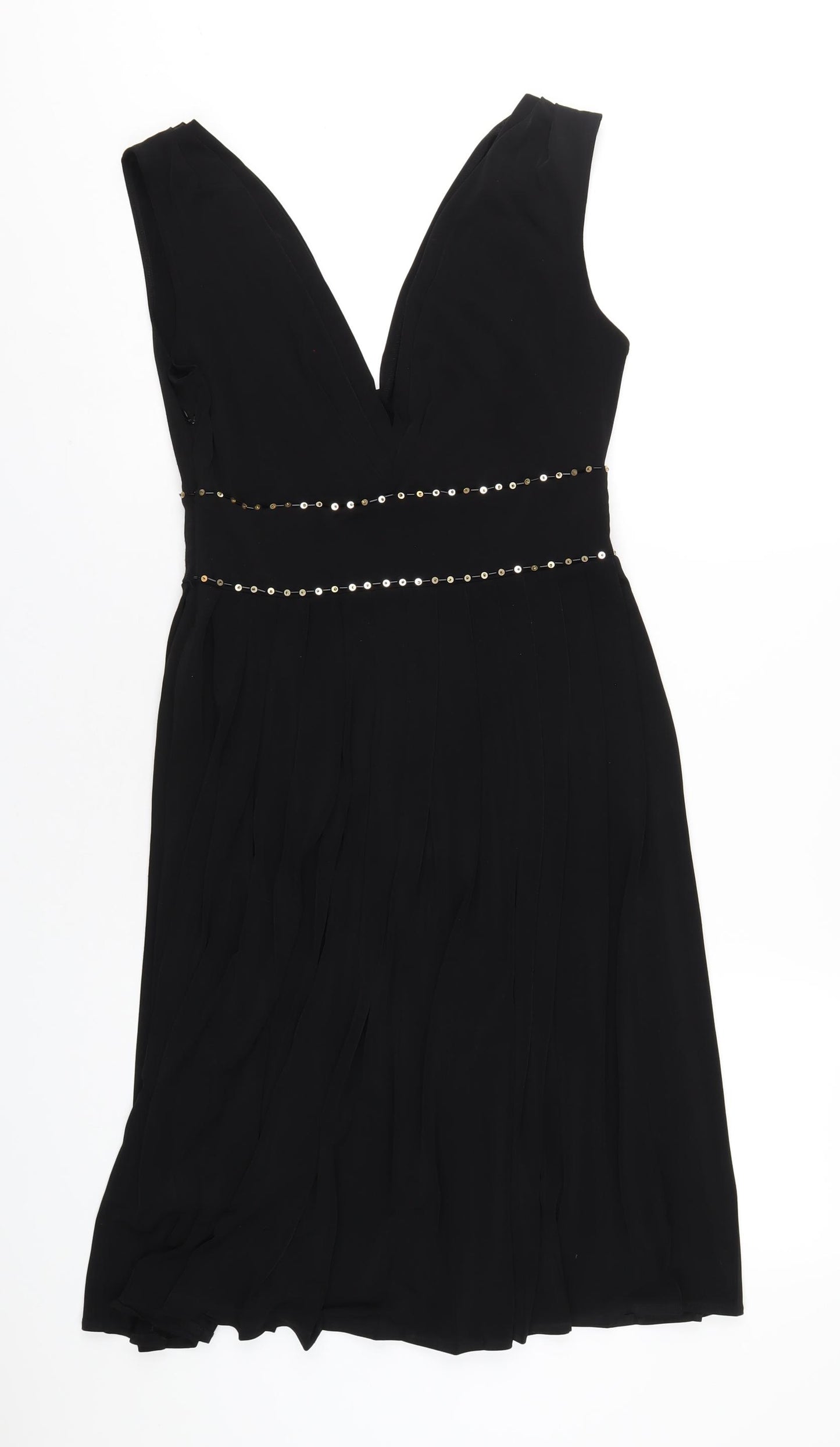 Muse Womens Black Polyester A-Line Size 6 V-Neck Zip