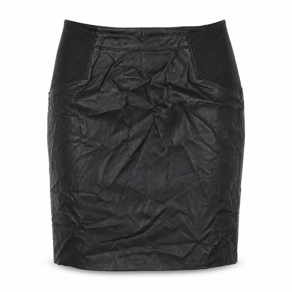 Front view of Vero Moda women’s black polyurethane straight & pencil skirt, size L