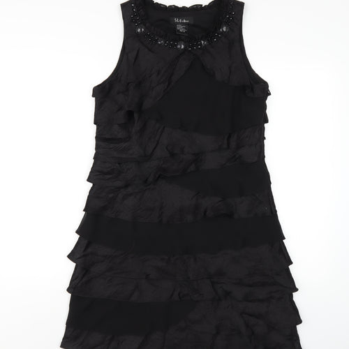 S.L. Fashion Womens Black Viscose A-Line Size 12 Round Neck Zip