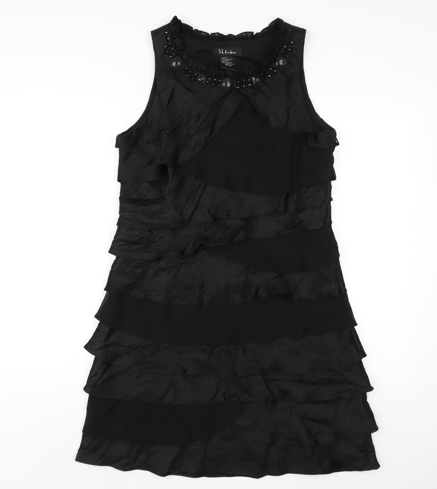 S.L. Fashion Womens Black Viscose A-Line Size 12 Round Neck Zip