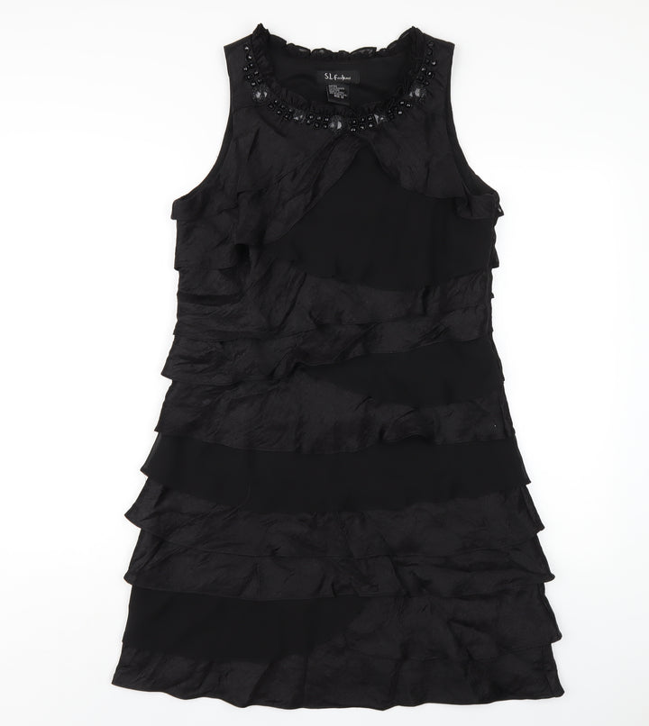 S.L. Fashion Womens Black Viscose A-Line Size 12 Round Neck Zip