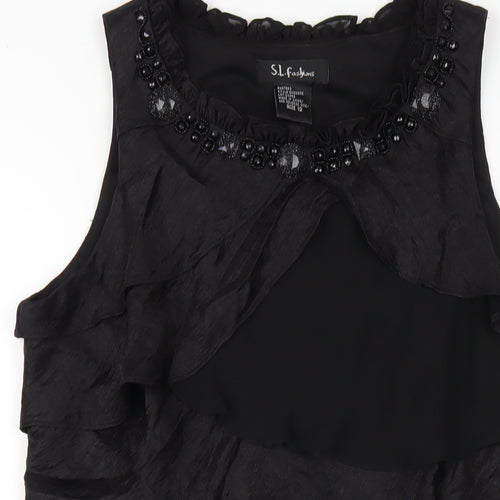 S.L. Fashion Womens Black Viscose A-Line Size 12 Round Neck Zip