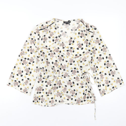 Topshop Womens Ivory Floral Polyester Wrap Blouse Size 10 V-Neck
