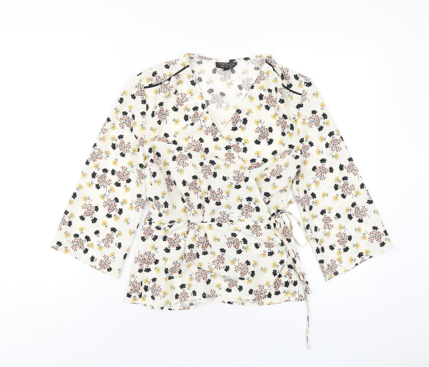 Topshop Womens Ivory Floral Polyester Wrap Blouse Size 10 V-Neck