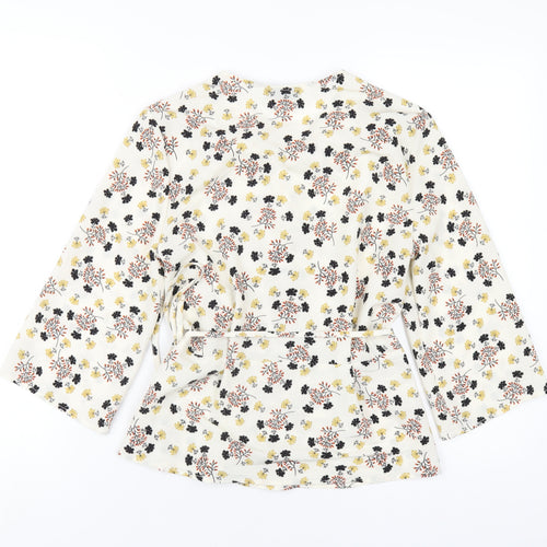 Topshop Womens Ivory Floral Polyester Wrap Blouse Size 10 V-Neck