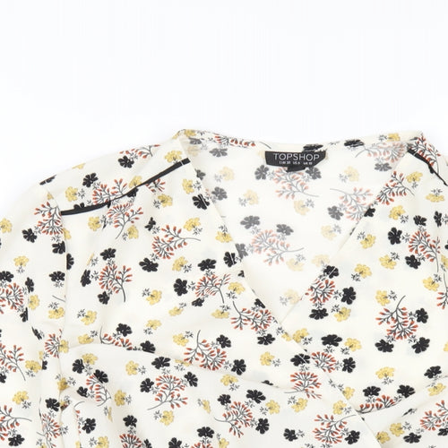 Topshop Womens Ivory Floral Polyester Wrap Blouse Size 10 V-Neck