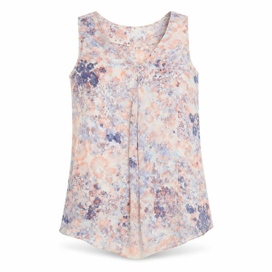 Front view of Warehouse women’s multicoloured geometric polyester basic tank, size UK 12, v-neck