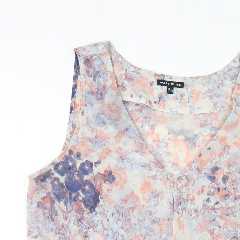 Warehouse Womens Multicoloured Geometric Polyester Basic Tank Size 12 V-Neck