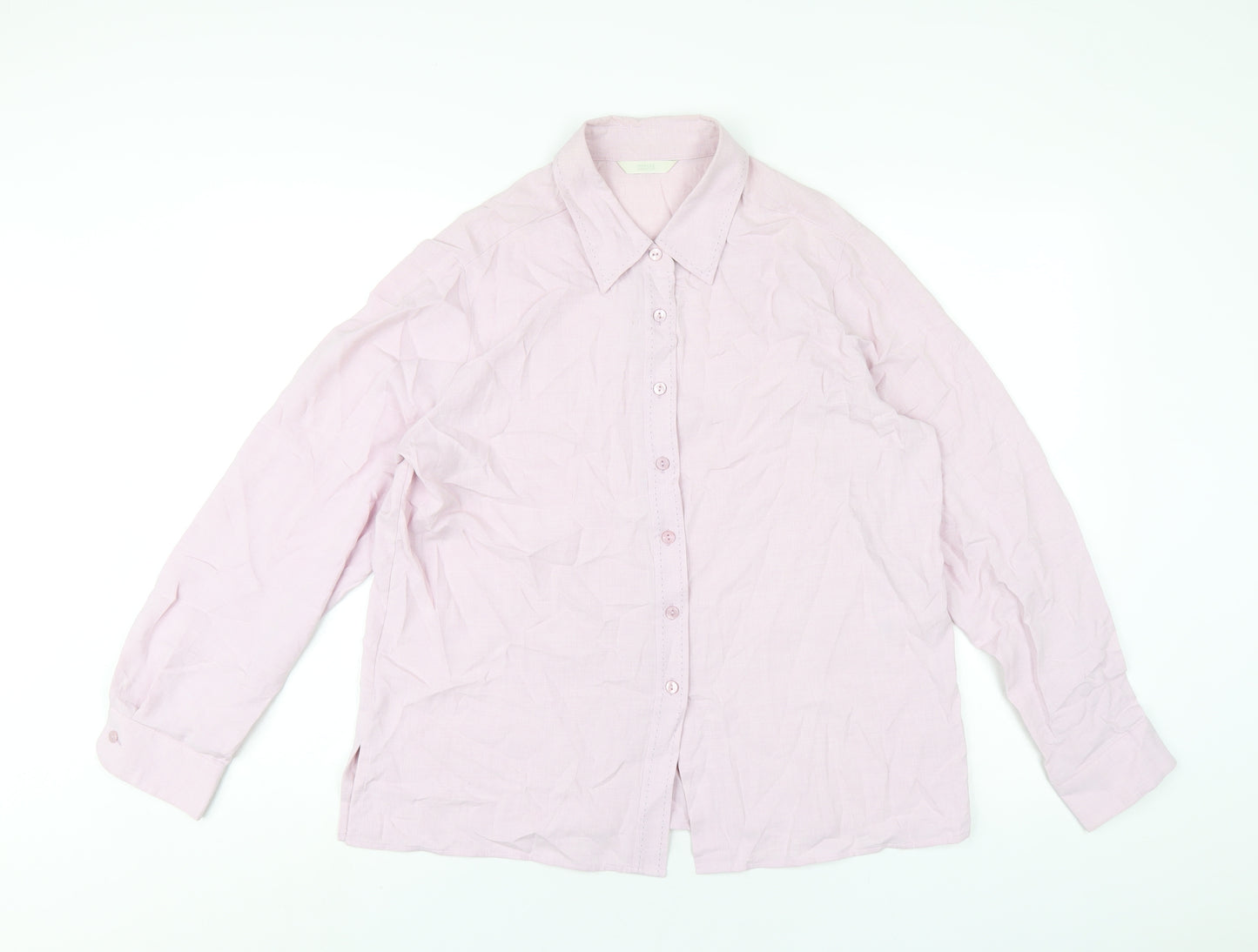 Marks and Spencer Womens Pink Viscose Basic Button-Up Size 16 Collared