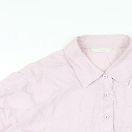 Marks and Spencer Womens Pink Viscose Basic Button-Up Size 16 Collared