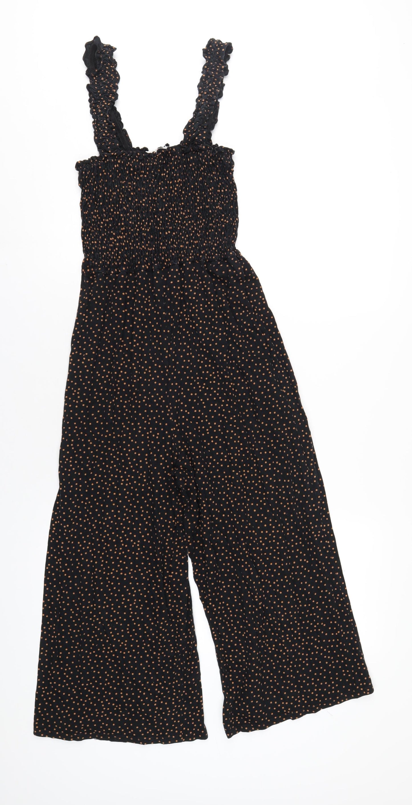 Miss Selfridge Womens Black Polka Dot Cotton Jumpsuit One-Piece Size 8 L20 in Pullover